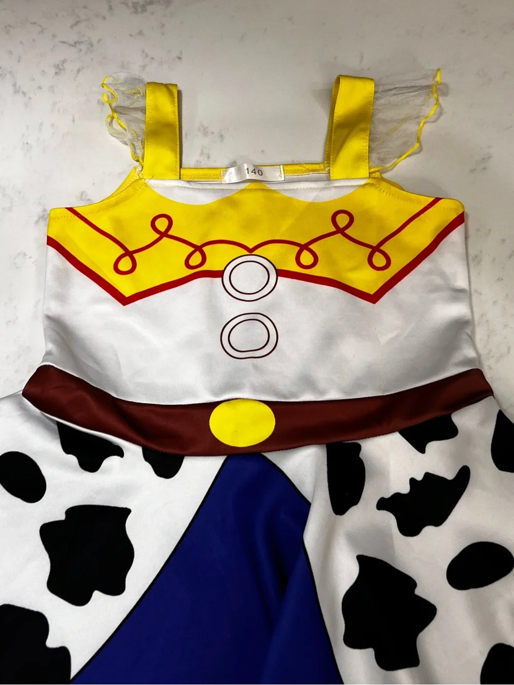 Cowprint Sheriff-Inspired Dress in Yellow, Blue & White - Picture 4 of 14